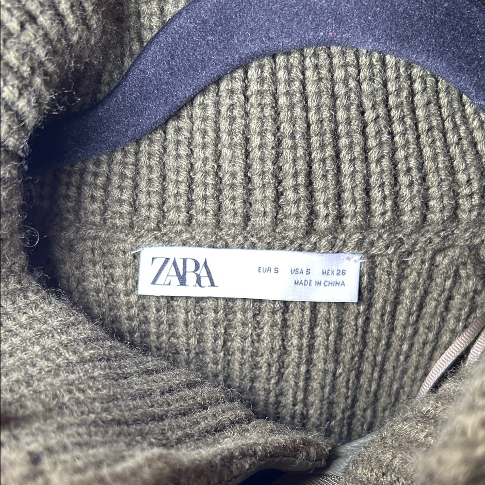 Zara Olive Green Knit Sweater with High Collar - Picture 2 of 7